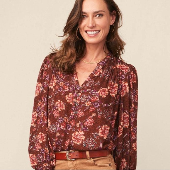 Matilda Jane Tops - MATILDA JANE GOOD HART Burgundy & Peach Floral Mariposa Bishop-Sleeve Top Sz XXL